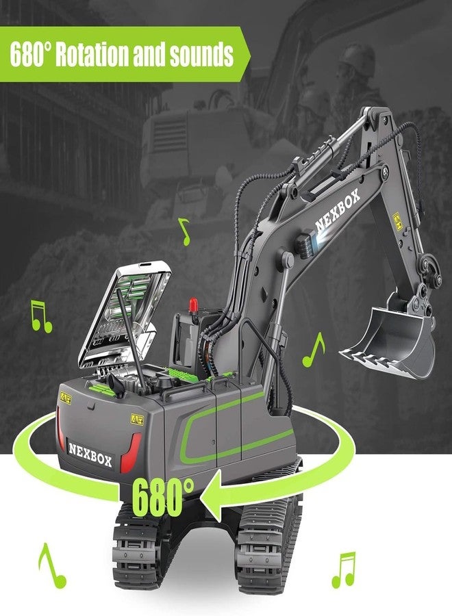 JOYJAY Remote Control Excavator Toy 1:20 With Auto Demo/Lights, 11 Channels Functional Control RC Construction Vehicles For Kids Adults, Multicolor - Image 5